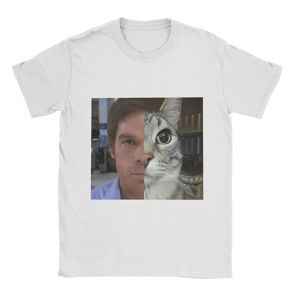 2025 Summer Hota Sale Hipster Dexter T-Shirts for Men O Neck Pure Cotton T Shirt Morgan Cat Short Sleeve Tees Summer Clothing