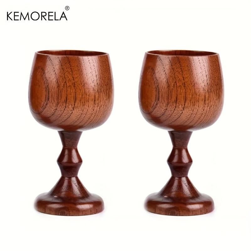 KEMORELA Handmade Natural Spruce Wood Goblet Cup Set 2/4 Classical round Red Wine Glasses Teapcups Solid Wooden Drinkware