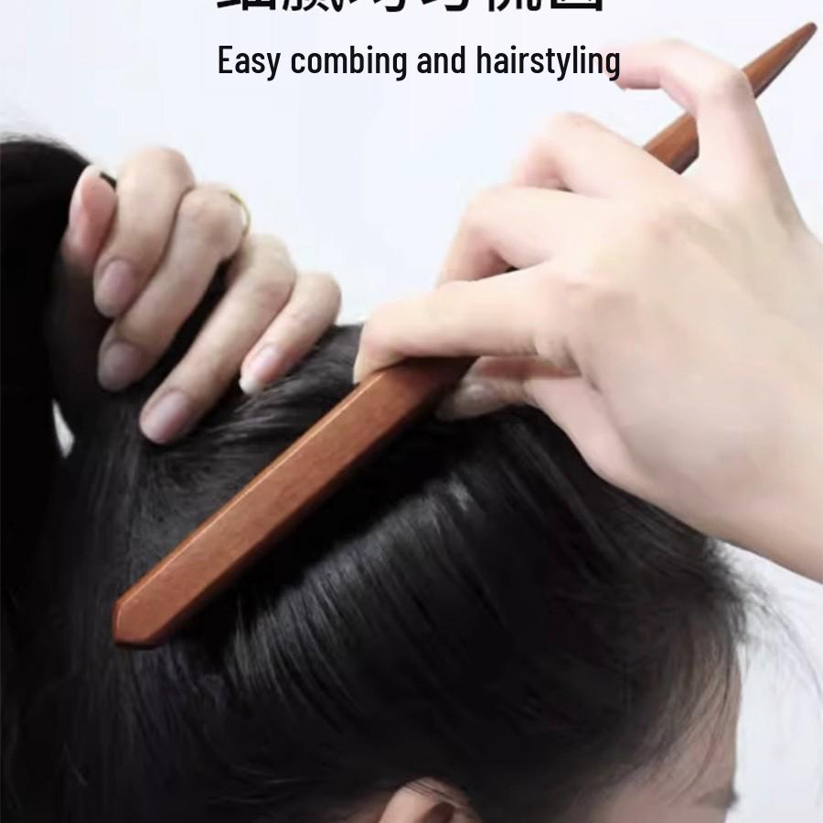 Fluffy Tooth Three-Row Boar Bristle Hairdressing Comb - Wooden, Pointed, Long Handle for Teasing, Curling, and Styling