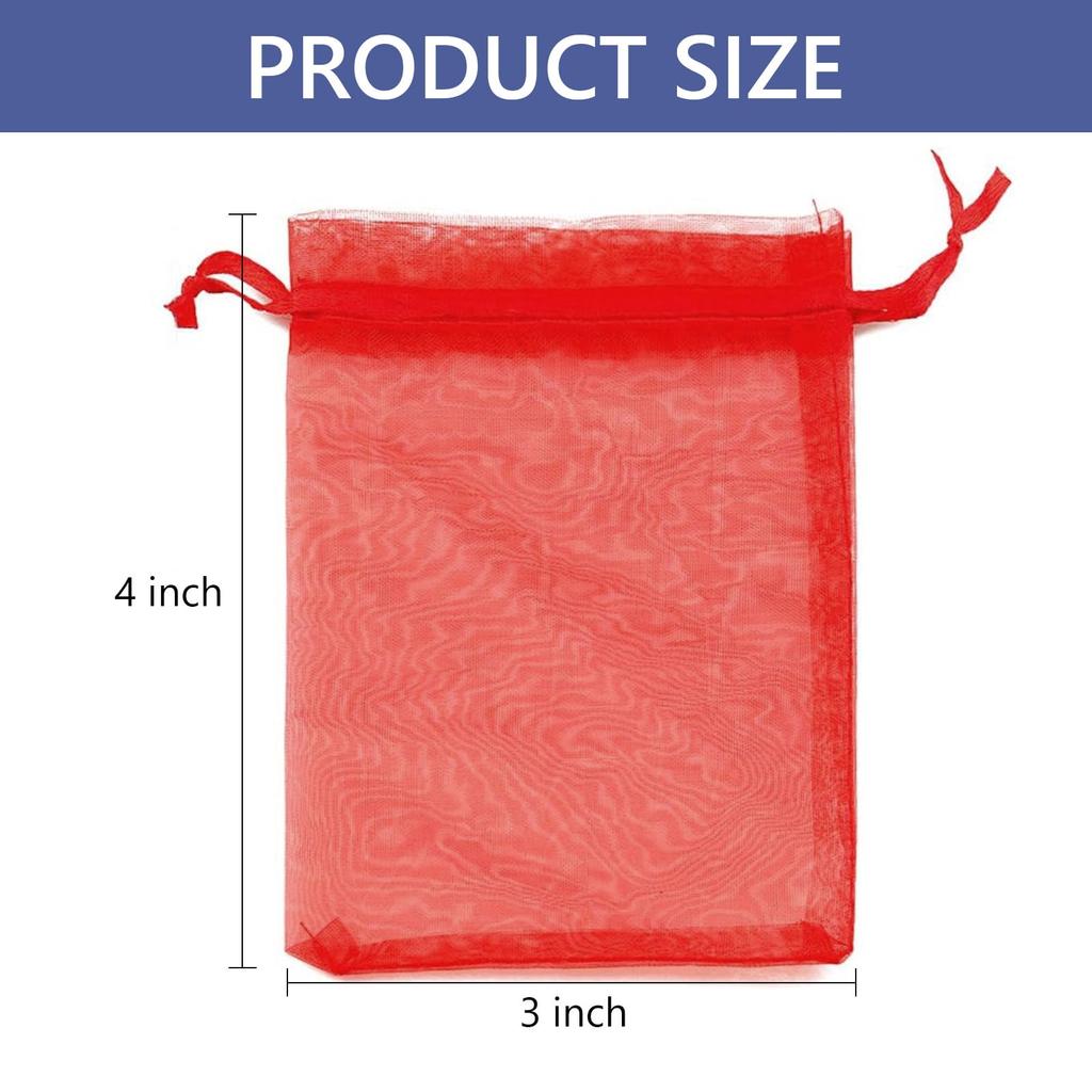 100 Pcs Drawstring Organza Bags Organza Pouches 3x4 inch Small Sachet Jewelry Gift Bags for Jewelry Party Festival Candy Bathroom Soaps Red