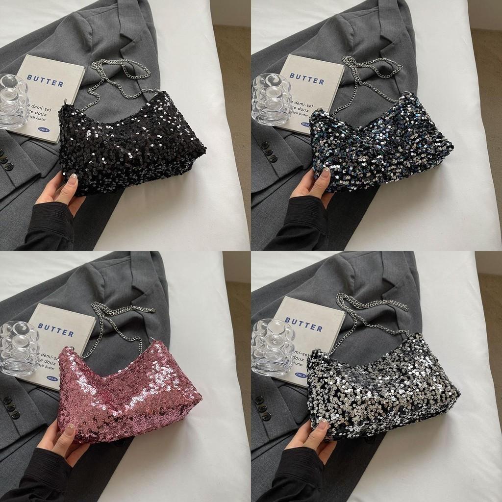 Unique Design Purse Women's 2024 New Spring Summer Versatile Single Shoulder Crossbody Bag Sparkling Chain Armpit Bag