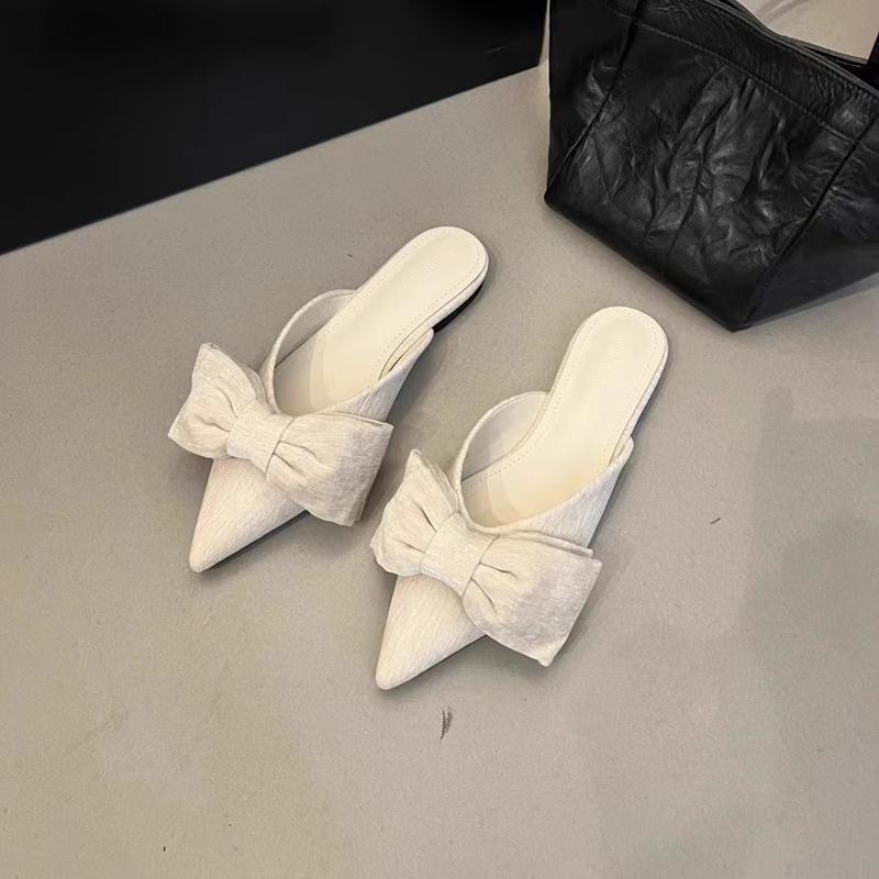 

Модные SUOJIALUN 2025 Весна Новые Брендовые Женские Тапочки Модный Бант Слипоны Мюли Обувь Плоский Каблук Уличные Платье Шлепанцы Сандалии 35 бежевый