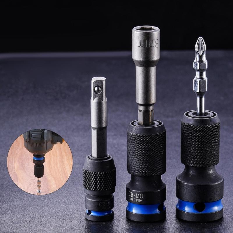 3Pcs Socket Conversion Head Adapter Tool for Various Impact Tool Easy Change Retractable Sleeve High Hardness Rustproof