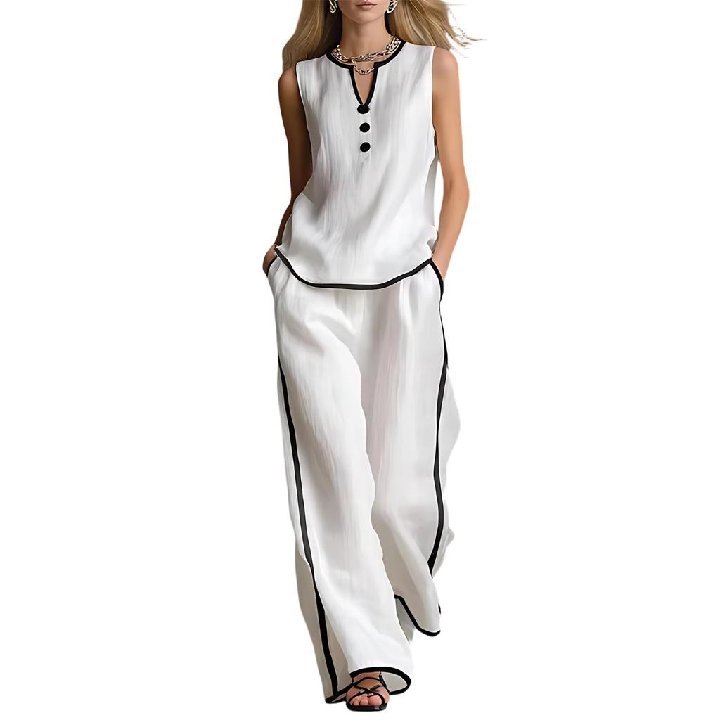 Women's Fashionable Casual Sleeveless V-Neck Top And Pants Two-Piece Set