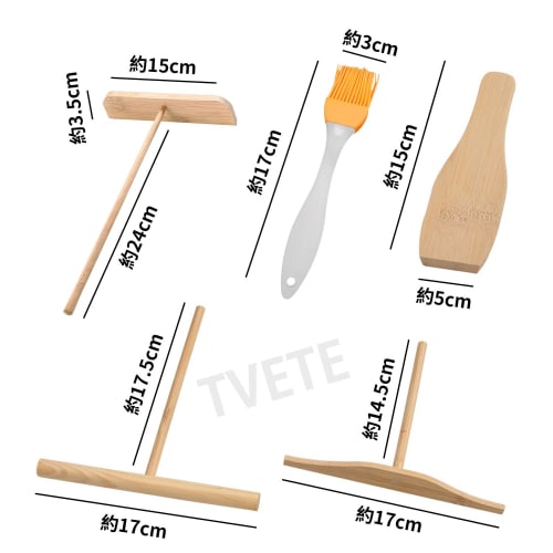 TVETE Crepe Tonbo Crepe Spatula for Crepes (5-Pack) - Versatile Bamboo Crepe Spatulas for Pancakes, T-Shaped and Round, Complete Set for Handmade Kitc