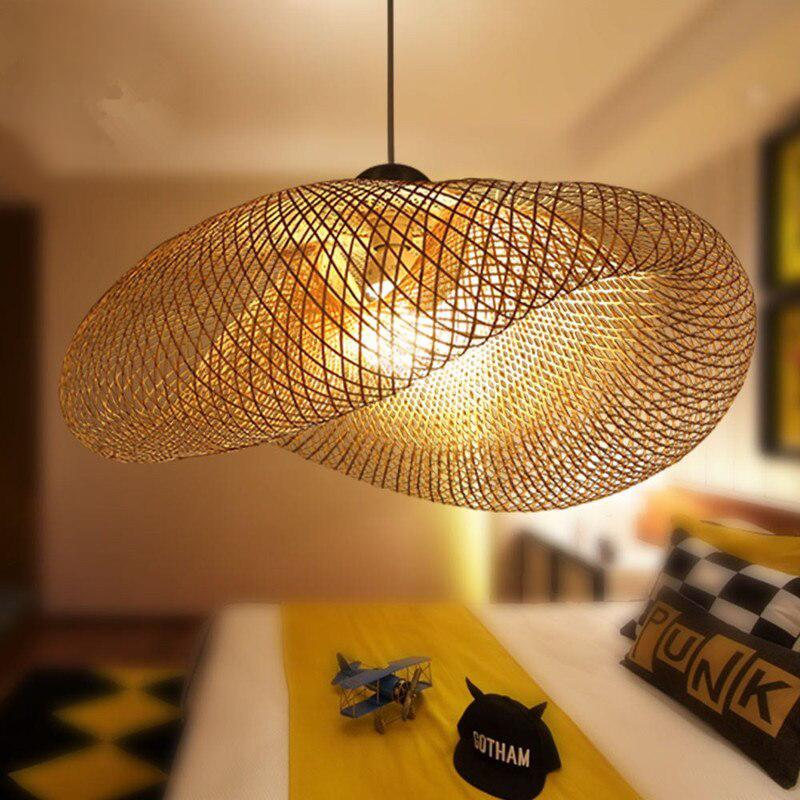 JOYINLED 50cm Hand Woven Bamboo Pendant Light, Modern Natural Rattan Ceiling Lamp for Kitchen Island Dining Room Cafe