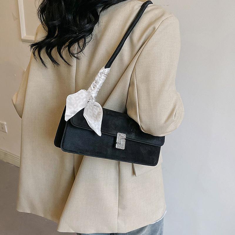 Borsa a tracolla da donna con sciarpa di seta retrò, borsa da viaggio casual, borsa a mano, borsa da donna con patta dal design minimalista