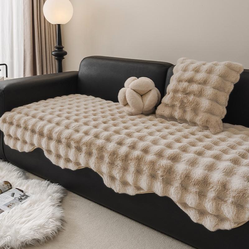 Thicken Imitation Rabbit Fur Plush Sofa Slipcover Curve Hem Non-Slip Soft Sofa Towel Couch Cushion For Living Room