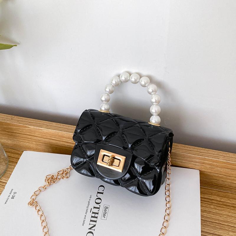 Fashionable Mini Girls Jelly Bag With Cute Cartoon Style And Pearl Accents чёрный