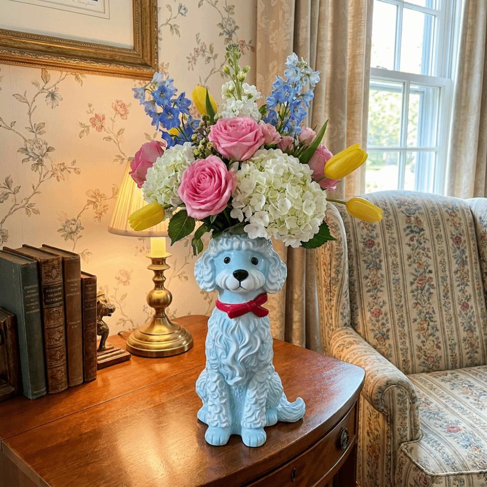 Handcrafted Resin Dog Vase Decorative Flower Holder Dog Planter Flower Vessel Office