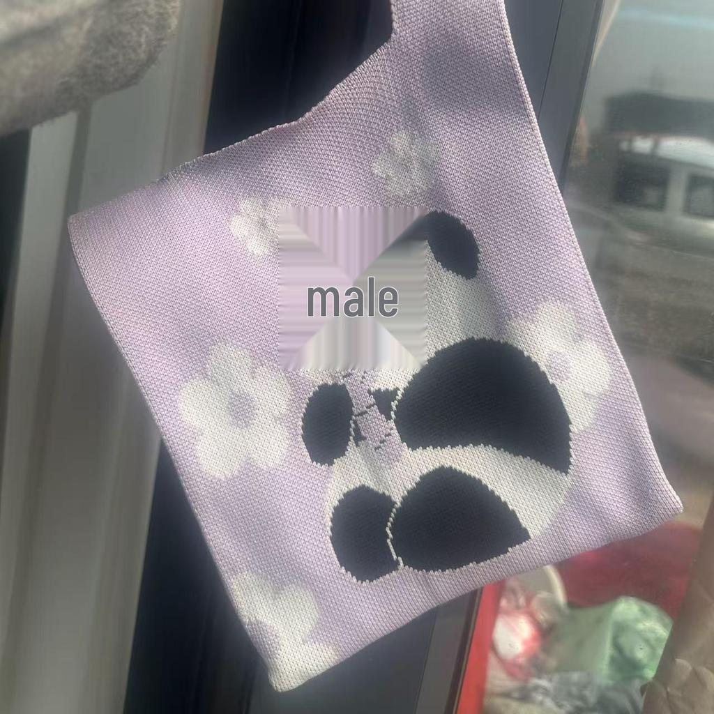 Handmade Cute Panda Knitted Tote - Versatile Women's Woven Handbag