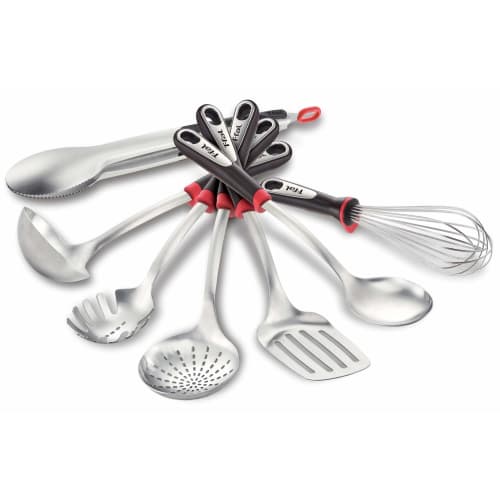 T-fal Ingenio Stainless Steel Smart Tongs (K12620) - Easy cooking and serving, nylon tips, stainless steel, dishwasher safe