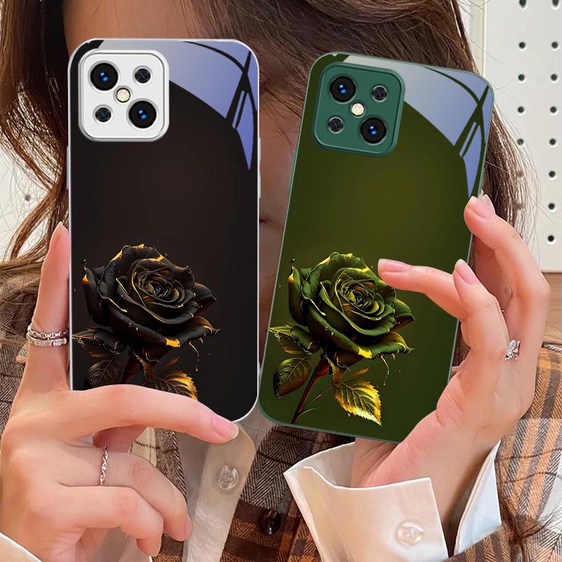 The Dark Golden Rose For Oppo Find X5 X8 Pro X3 Lite A72 58 73 54S F11 79 Reno 6 4Z 5G Nord N200 Tempered Glass Phone Case