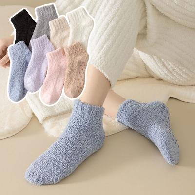 1 Paar Damen Winter Korallen Samt Socken Schlafstrümpfe Silikon Rutschfest Warme Haussocken Flauschig Einfarbig Baumwollsocken