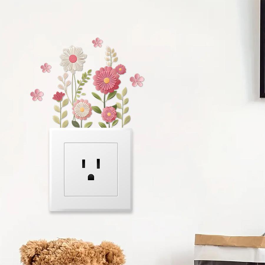 Embossed 3D Botanical Floral Switch Stickers, Light Luxury Self-Adhesive Outlet Covers for Bedroom Home Decor