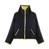 Knitted Bomber Jacket Color Block Casual Cardigan Stand Collar Zip Up Loose Fit Men Women