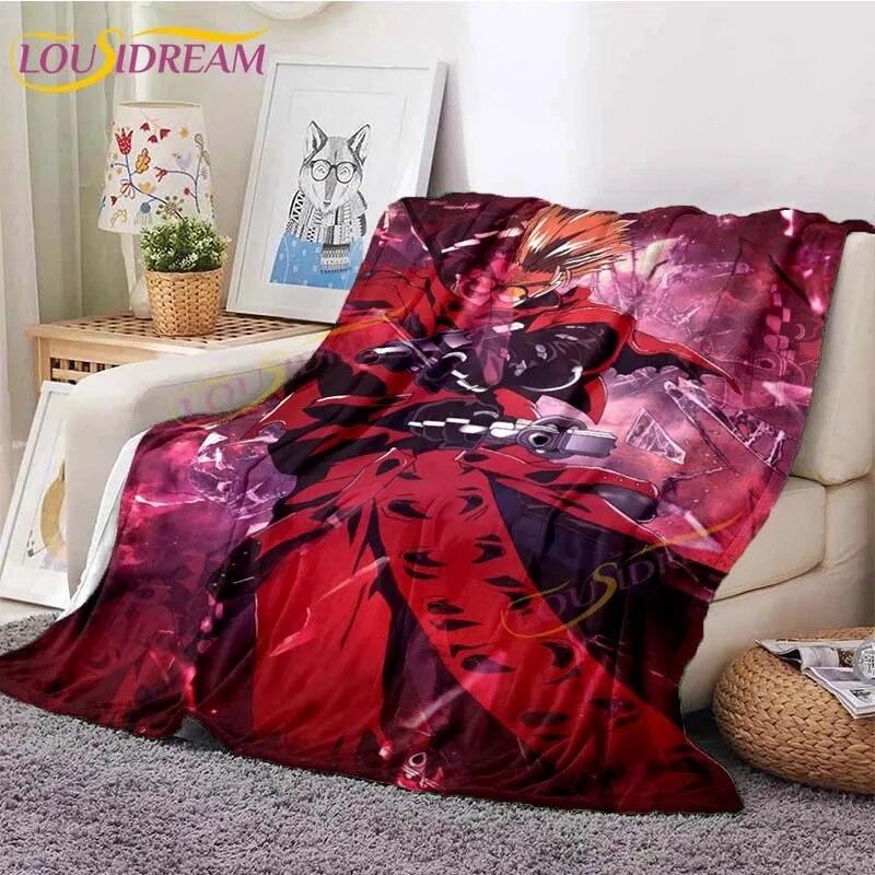 Trigun Flannel Blankets Anime Blankets Vash The Stampede Throw Blanket for Sofa Livingroom Hiking Picnic Blanket Vintage Gift