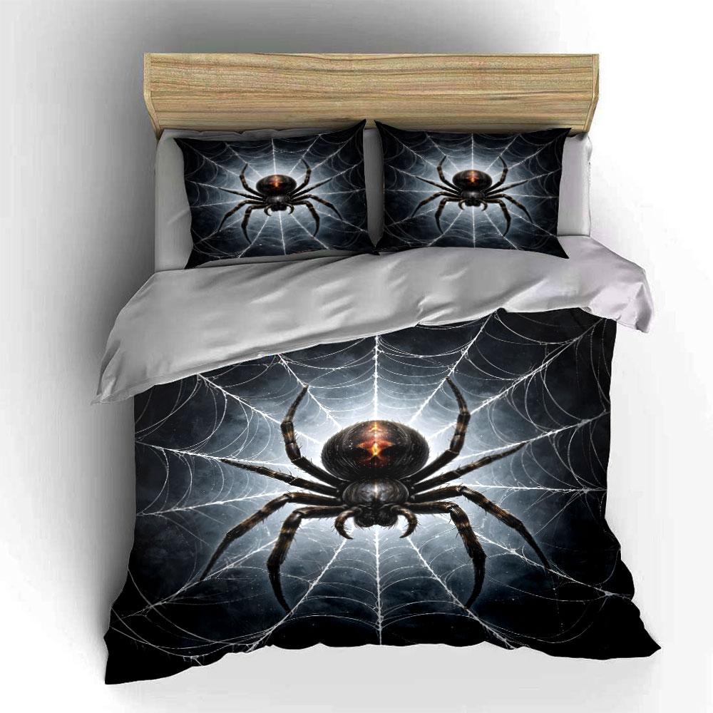 Black Spider With Symmetric Web Pattern Duvet Cover Set Digital Print Colorful Polyester Bedding With Zipper Closur For Gifts