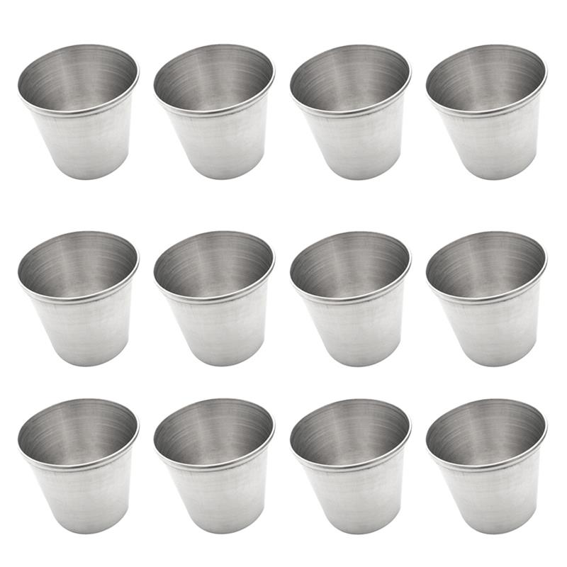 12pcs Mini Cups Stainless Steel Shot Cups Drinking Tumbler Spirits Cups Camping Wine Cups Sauce Holder Metal Sauce Cups