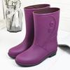 Fashion Velvet Rain Shoes Women's Warm Mid-tube Rain Shoes Winter Solid Color Low-heeled Non-slip Snow Boots Going Out Rubber Shoes