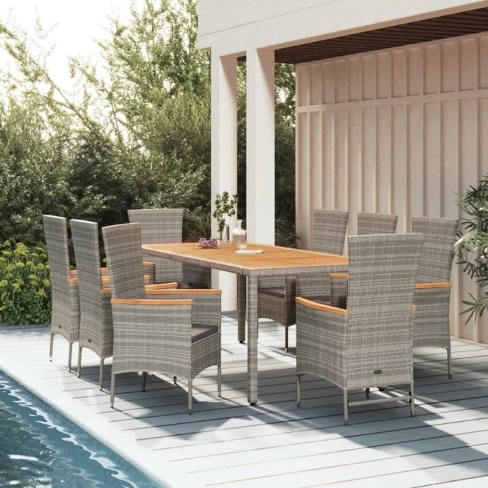 VidaXL Ensemble de salle à manger de jardin 9 pcs avec coussins Gris 3157544