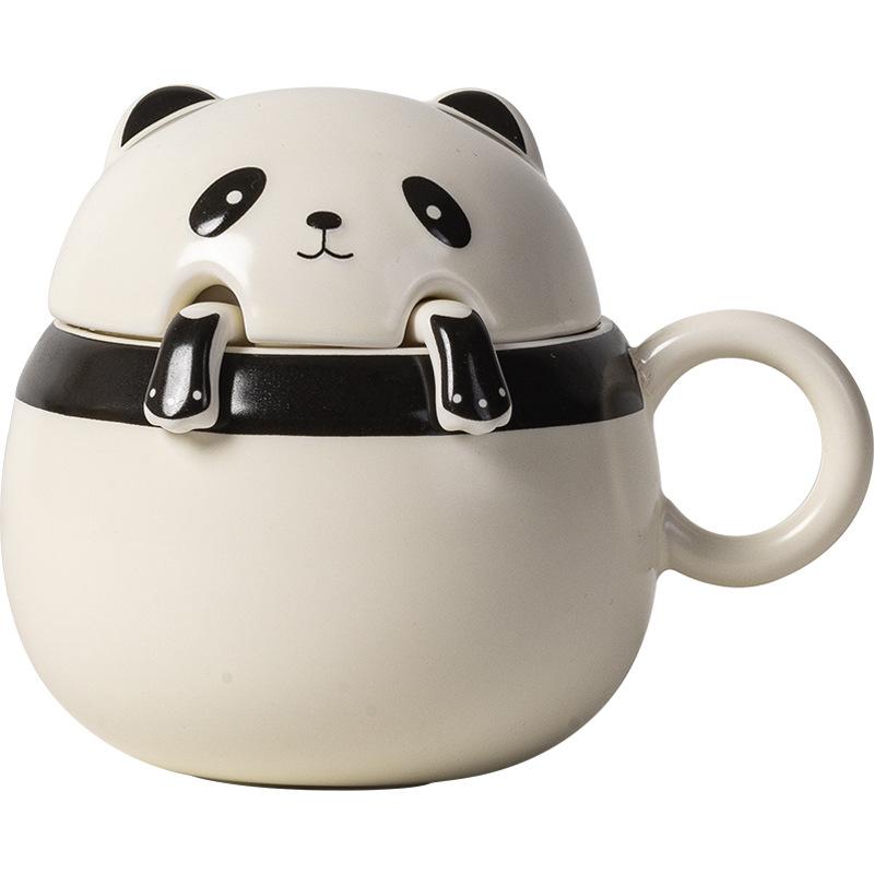 Panda keramisk tekopp vattenkopp teavskiljare personlig kopp söt tecknad drickkopp med lock tekopp