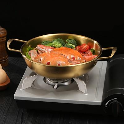 Small Classic Stainless Steel Instant Noodle Pot Golden Double Ear Flat Bottomed Dry Pot Outdoor Camping Seafood Soup Pot