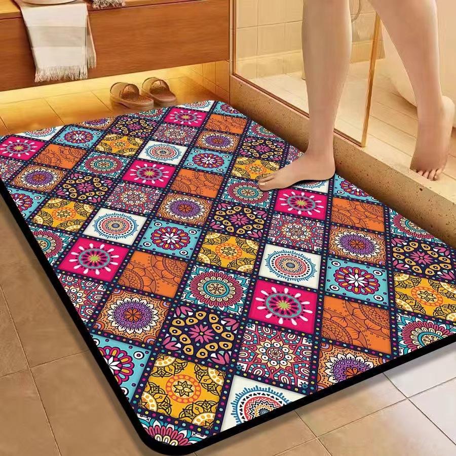 American Flower Diatom Mud Floor Mat, Bathroom Non-Slip And Dirt-Resistant Absorbent Floor Mat, Toilet Quick-Drying And Easy To Take Care Of