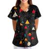 Women's Small Animal Cartoon Print Loose V-neck Pocket Short-sleeved  Uniform  Uniform