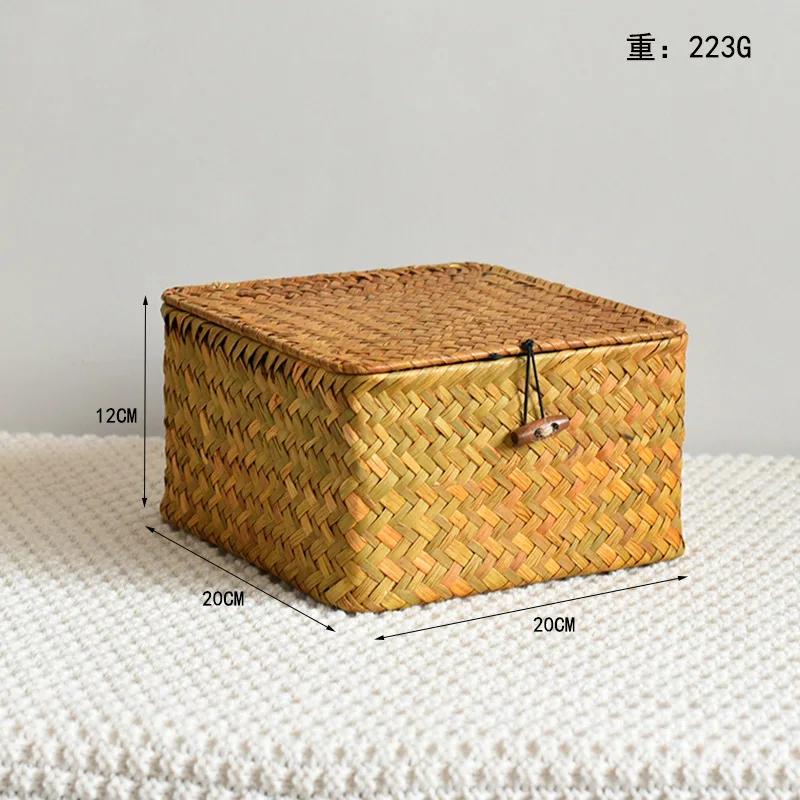 Rectangular Storage Box Hand Woven Storage Basket Rattan Woven Wicker Basket Desktop Storage Hand Woven Storage Basket