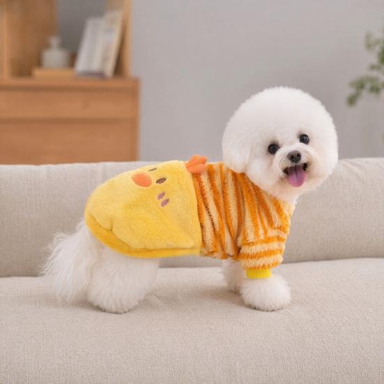 huaqianguhh Cute Duck Dog Shirt, Striped Plush Pet Clothes, Snap Button Closure, Warm Autumn Winter Outfit for Small Medium Dogs