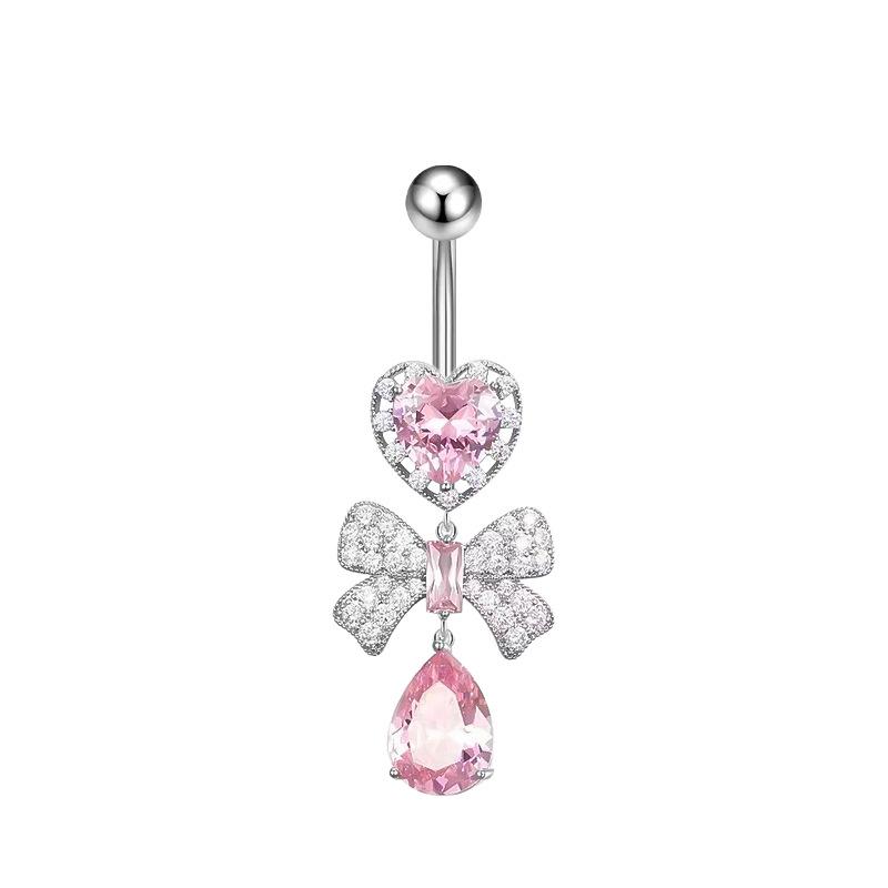 

Пирсинг пупка из нержавеющей стали Изысканные кольца для пупка с сердечком и бантиком для женщин и девушек Кольцо для пупка Украшения для тела розовый