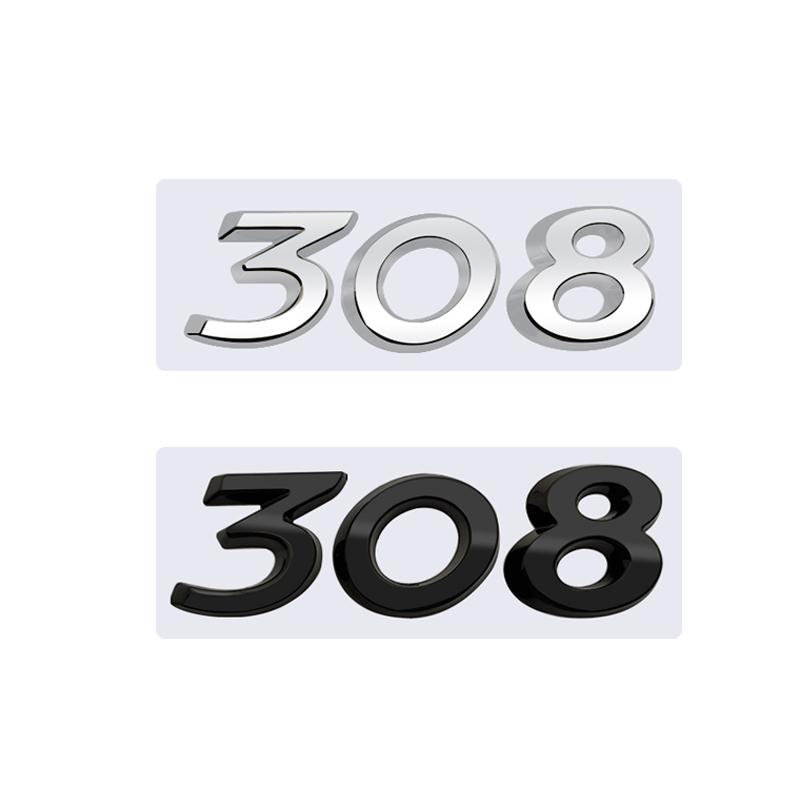 SQOB1 3D Glossy Black Chrome Silver Metal Logo Emblem Badge Decal Car Sticker for Peugeot 308 Car Accessories
