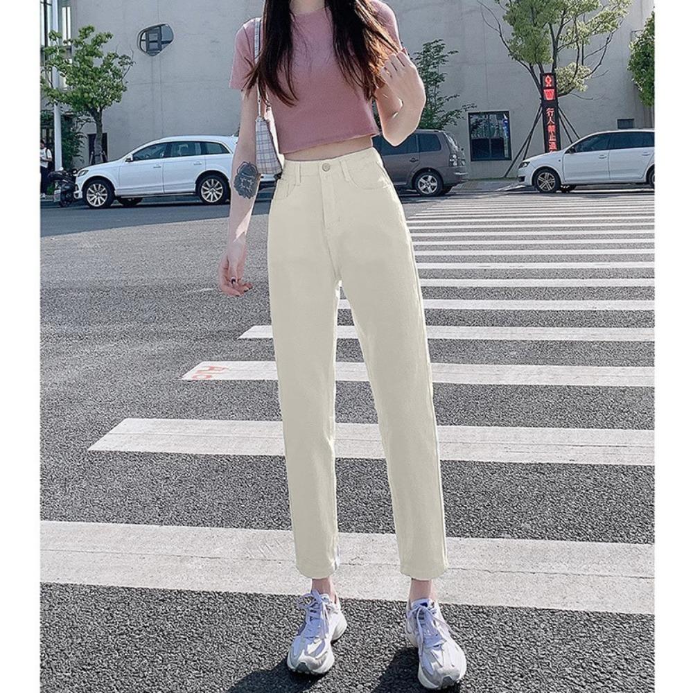 

Бежевые джинсы Харлан Женские Осенне-зимние Новая мода Брюки-морковки Брюки скинни Повседневные Брюки длиной девять точек ins Тренд 2XL