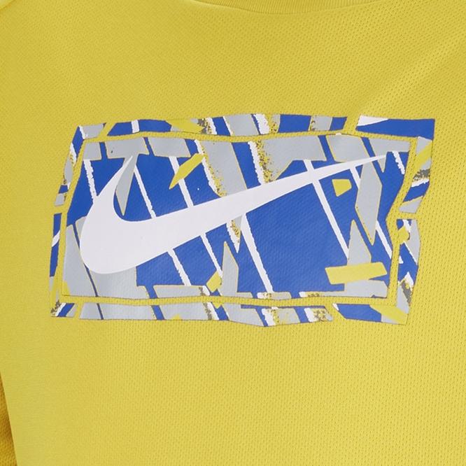 Nike Dri-FIT Multi Logo Print Quick-Dry Long Sleeve T-Shirt Kids Tops Bright-Sulfur-Yellow FD3927-709