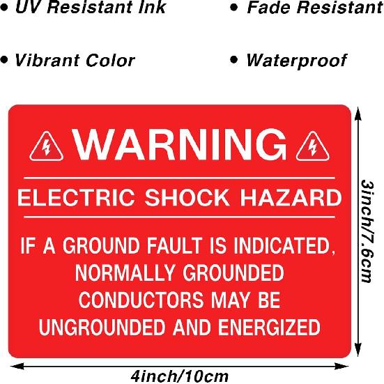 

30Pcs Ground Fault Warning Label - Electric Shock Hazard_ If A Ground Fault is Indicated, Normally Grounded Conductors May Be Ungrounded and