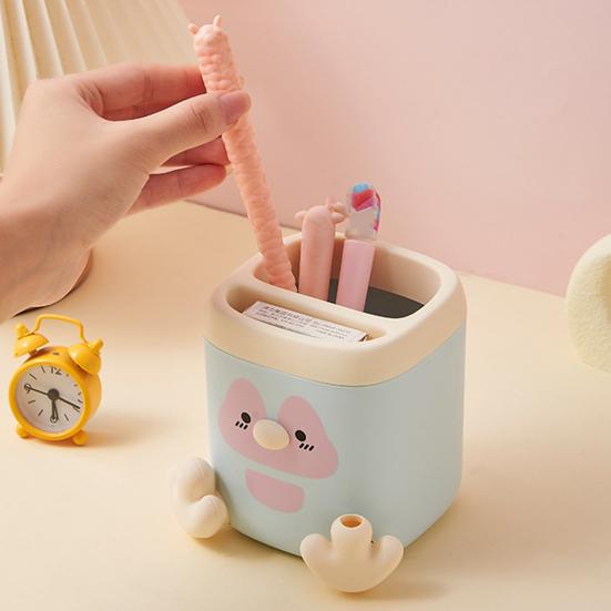 xiaobudian Pen Holder with Detachable Pencil Sharpener, Dual Compartments Organizer, Cartoon Penguin Design Office Desk Organizer