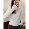 Oatmeal color slimming knitted bottoming shirt for women in autumn and winter, pure lusty style for little people, chic long-sleeved top