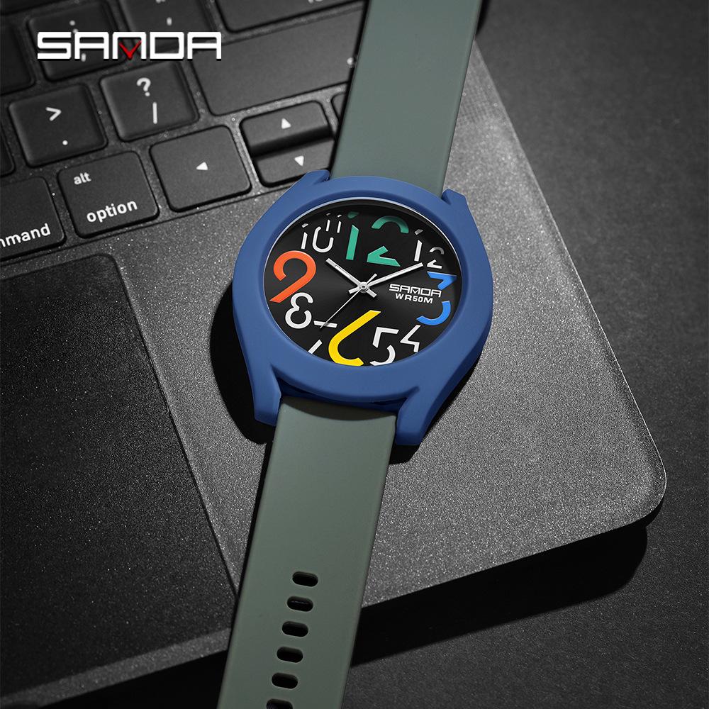 Sanda 9021 Silicone Bezel Quartz Watch: Unisex Digital Fashion Wristwatch