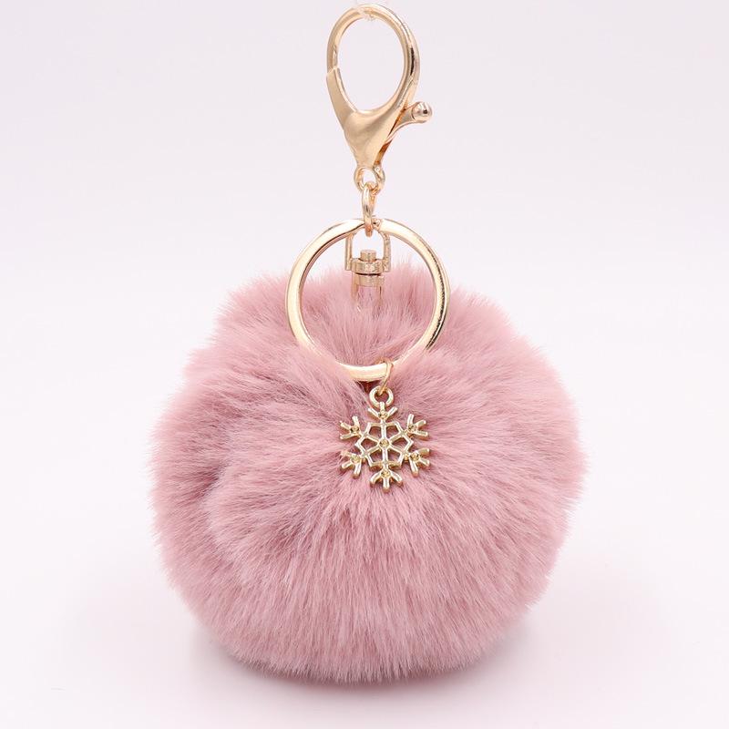 Christmas Snowflake Pom Pom Plush Keychain Charm