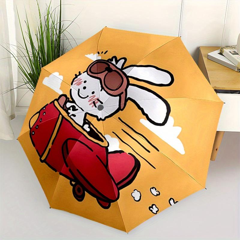 1pc Cute Bunny Flight Automatic Open/Close Umbrella - Compact Travel Umbrella, 8-Rib Heavy-Duty Construction, Ideal Gift, Outdoor Accessory,