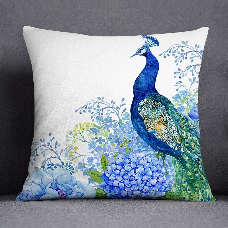 Dekorativní povlak na polštář se vzorem pavího peří Čtvercový povlak na polštář pro domácí kancelář Dekorativní povlak na polštář 45cm*45cm