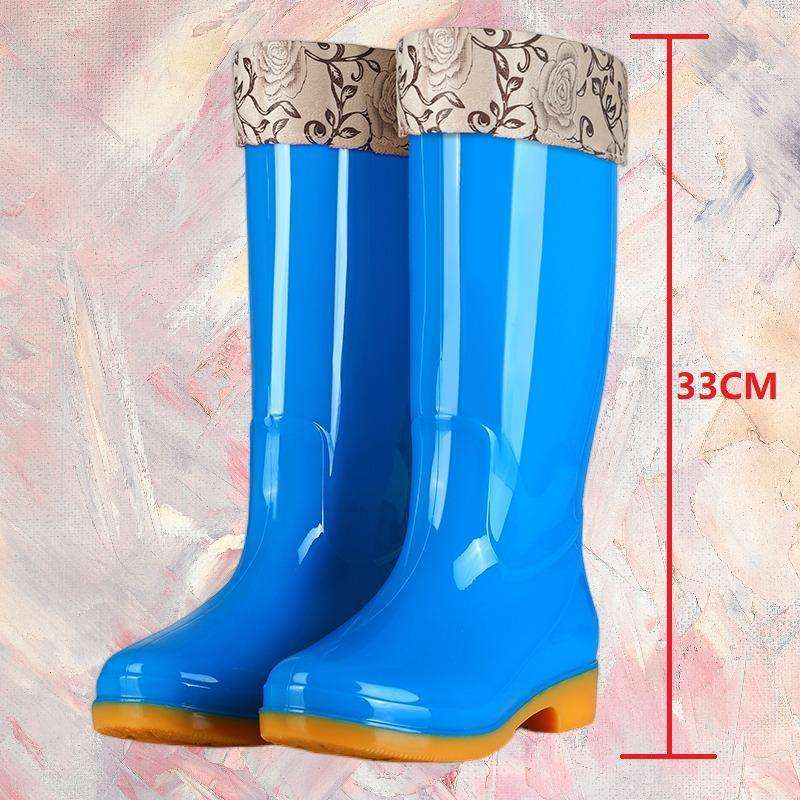 Hohe rutschfeste Samt-Baumwoll-Regenschuhe Regenstiefel wasserdichte Schuhe Eimer-Gummischuhe Überschuhe Wasserstiefel Damen Erwachsene Küche warm im Winter