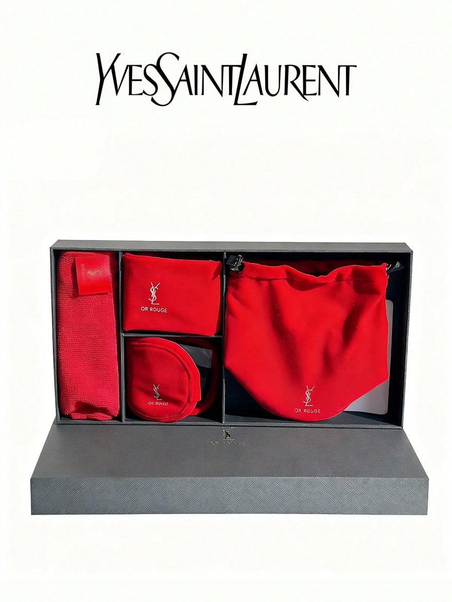 

Набор для ухода YSL Gold Edition: Носовой платок, Повязка для волос, Маска для глаз, Сумка для хранения красный
