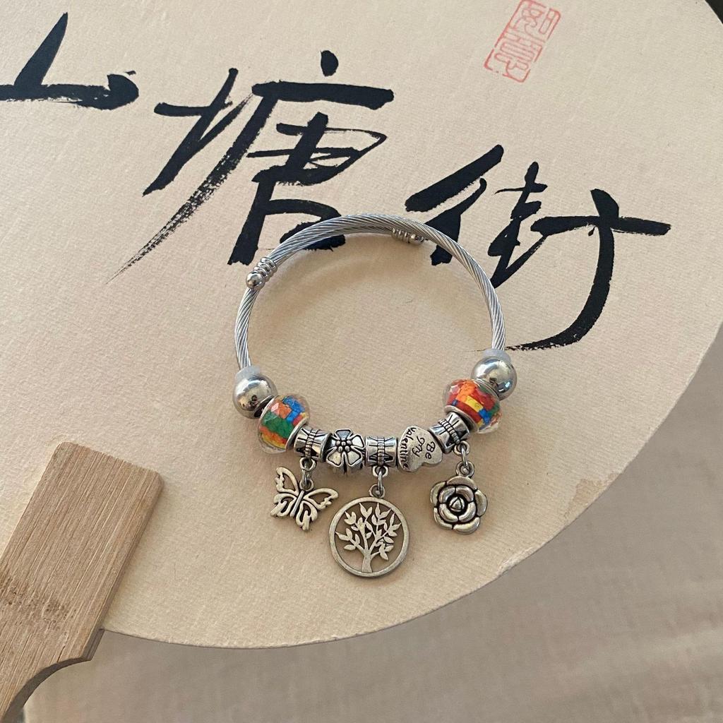 Panjia Dora Women's Stainless Steel Beaded Bracelet - European American Versatile Luxury Jewelry