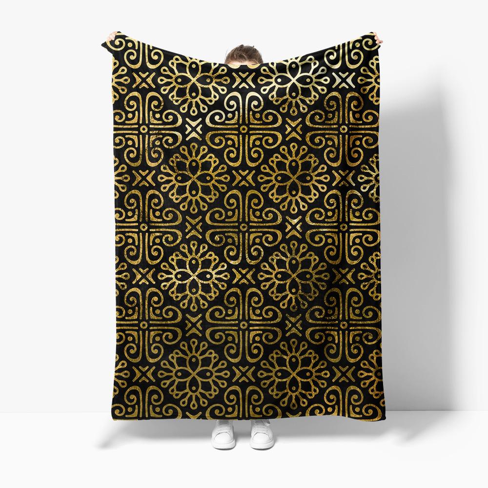 Golden Geometric Pattern Fleece Blanket Luxury Soft Throw Blanket Decorative Bed Blanket Christmas Gift Idea 75X95CM