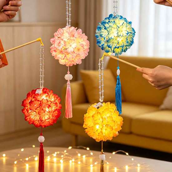 Hydrangea Lantern DIY Kit Kit, Handheld Glowing Chinese Style Flower Handmade Folk Art Craft for Mid Autumn, Traditional Festival Activity Kids Autumn