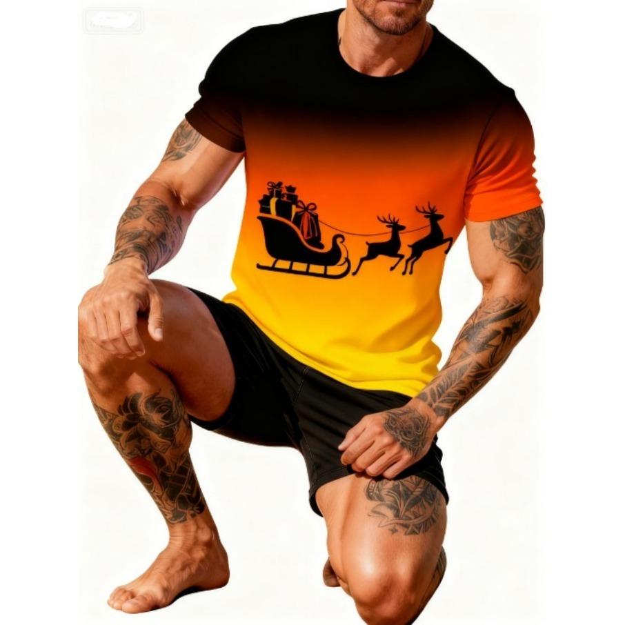 Weihnachtsbaum Herren Casual 3D Druck Locker Rundhals Kurzarm T-Shirt Top