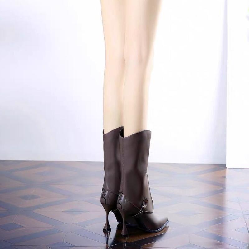 Fashion Elegant Heeled Pointed Toe Mid Calf Shoes Woman Autumn Winter Leather Half High Boots for Women Luxury New Rock Hot Y2k Pu Boot