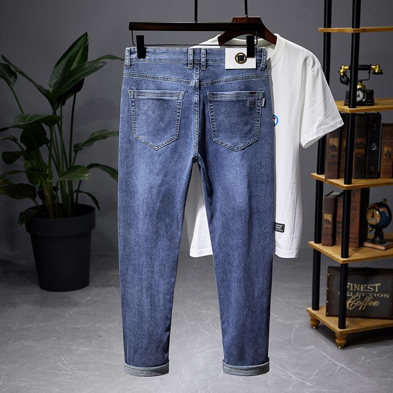 Thick Men's Jeans Spring And Summer Thin Men's Slim Straight Stretch Color Bottom Casual Denim Trousers